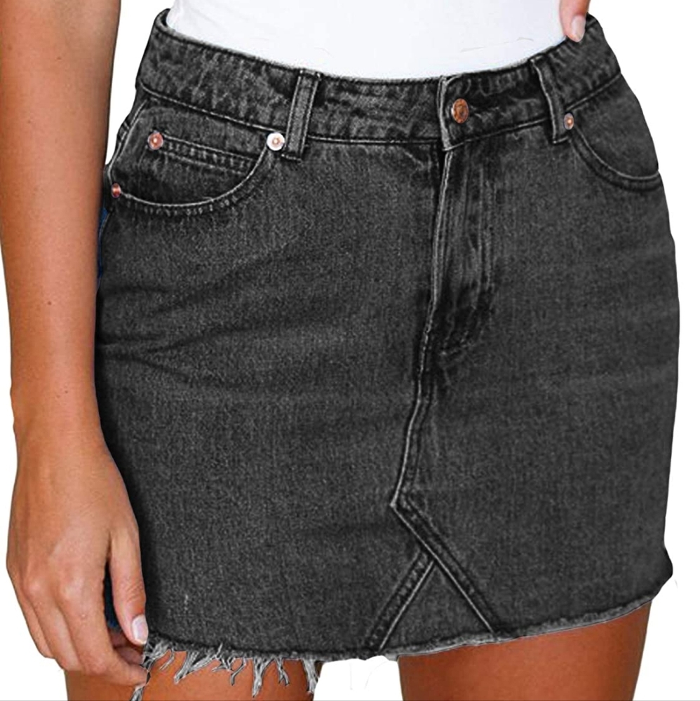 Just Quella Women's Black Denim Frayed Distressed Mini Skirt EUC Size Small 4-6